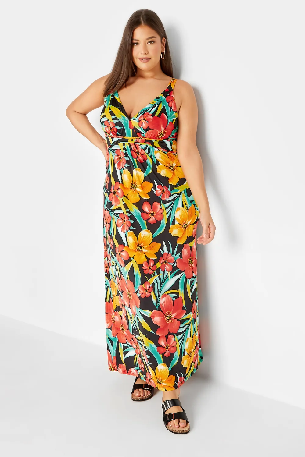 LTS Tall Black Floral Print V-Neck Sleeveless Maxi Dress