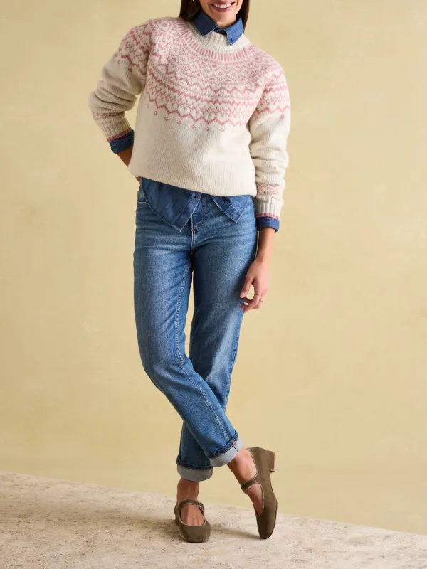 Cream Crew Neck Fairisle Pattern Jumper