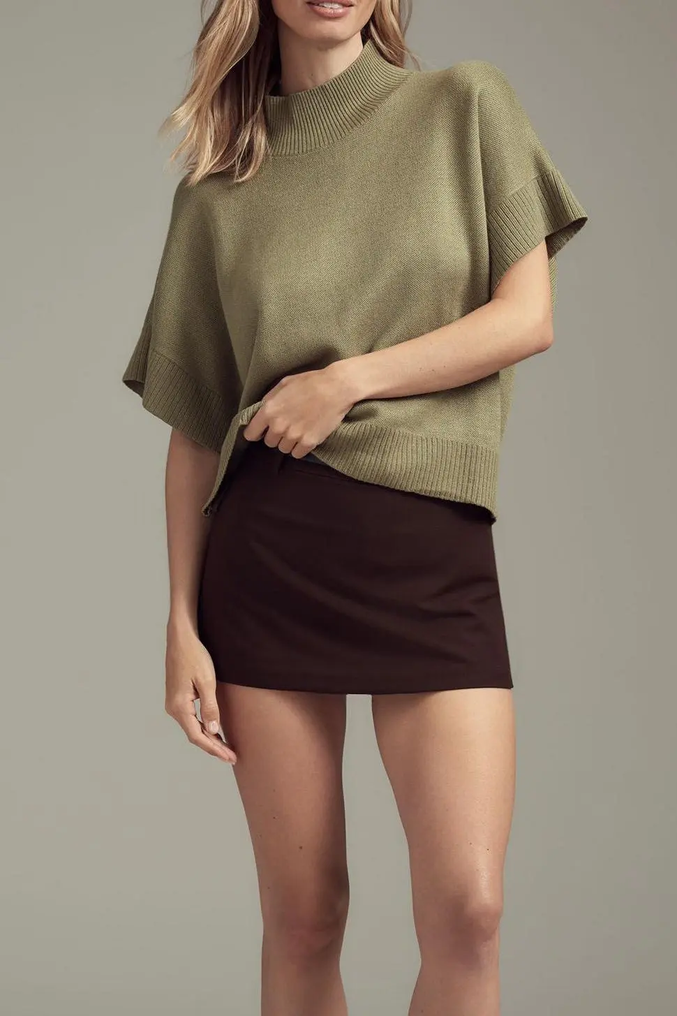 Mock-Neck Flared-Cap-Sleeve Sweater