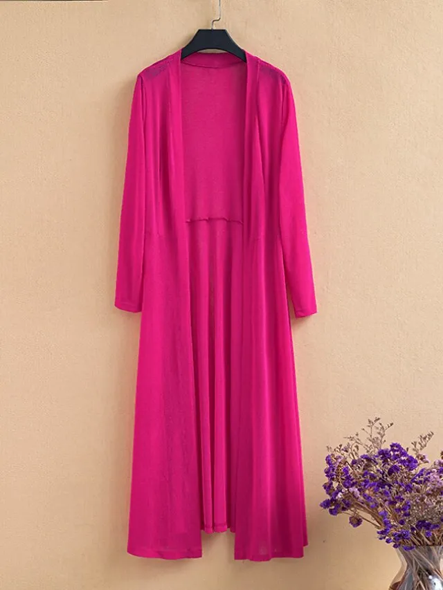 Women's Casual Jacket Long Coat Regular Fit Breathable Casual Jacket Spring Summer Long Sleeve Solid Color White Black Wine Outdoor Street Daily