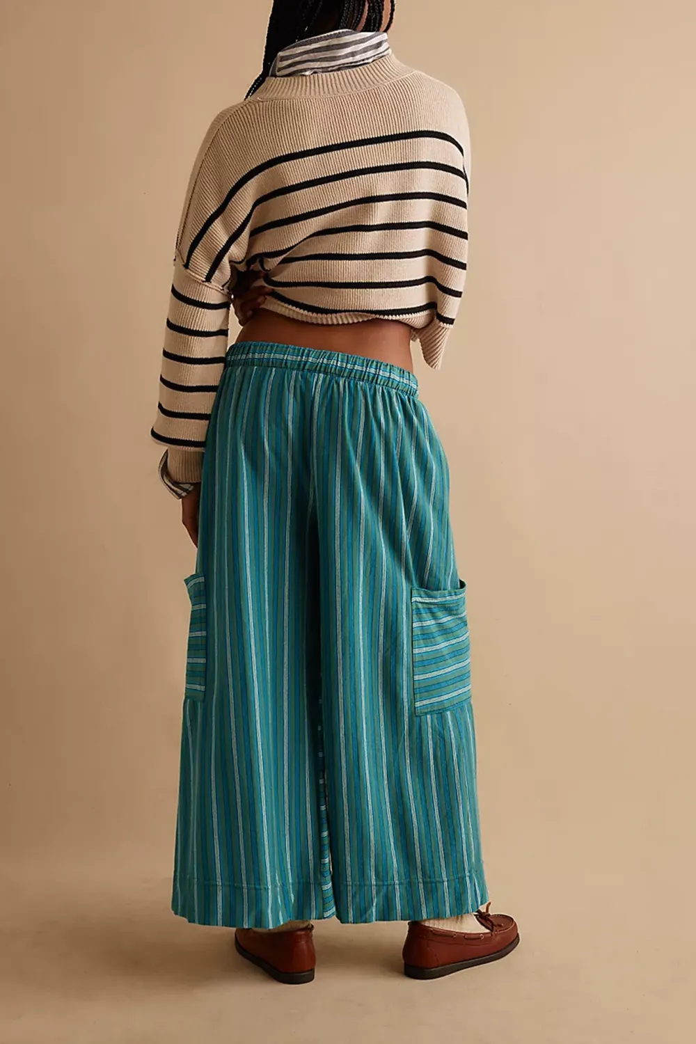 Striped Drawstring Wide Leg Pants