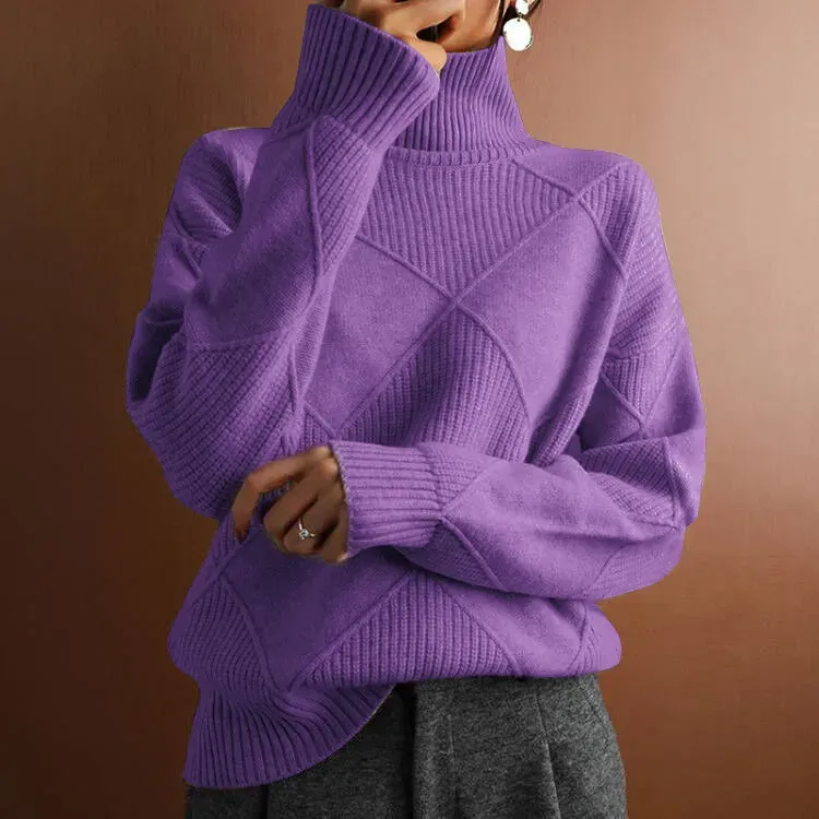 Turtleneck loose lozenge long-sleeved winter sweater