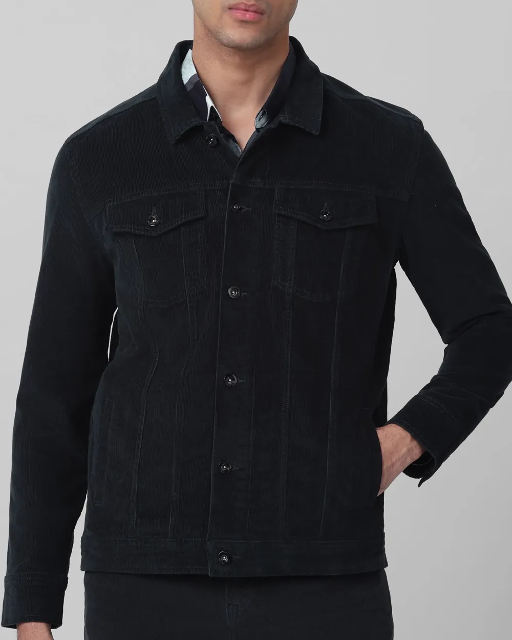 Versatile Comfortable Slim-Fit Dark Green Corduroy Jacket