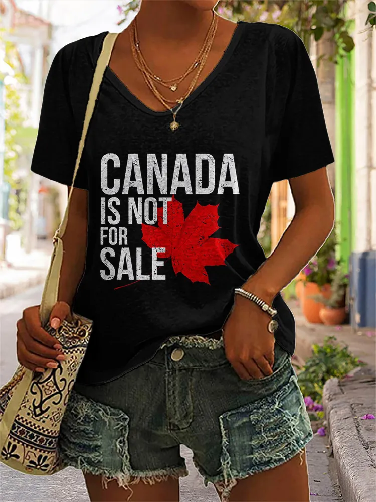 Women's Canada Is Not For Sale Short Sleeves V-Neck Pure Cotton T-Shirt