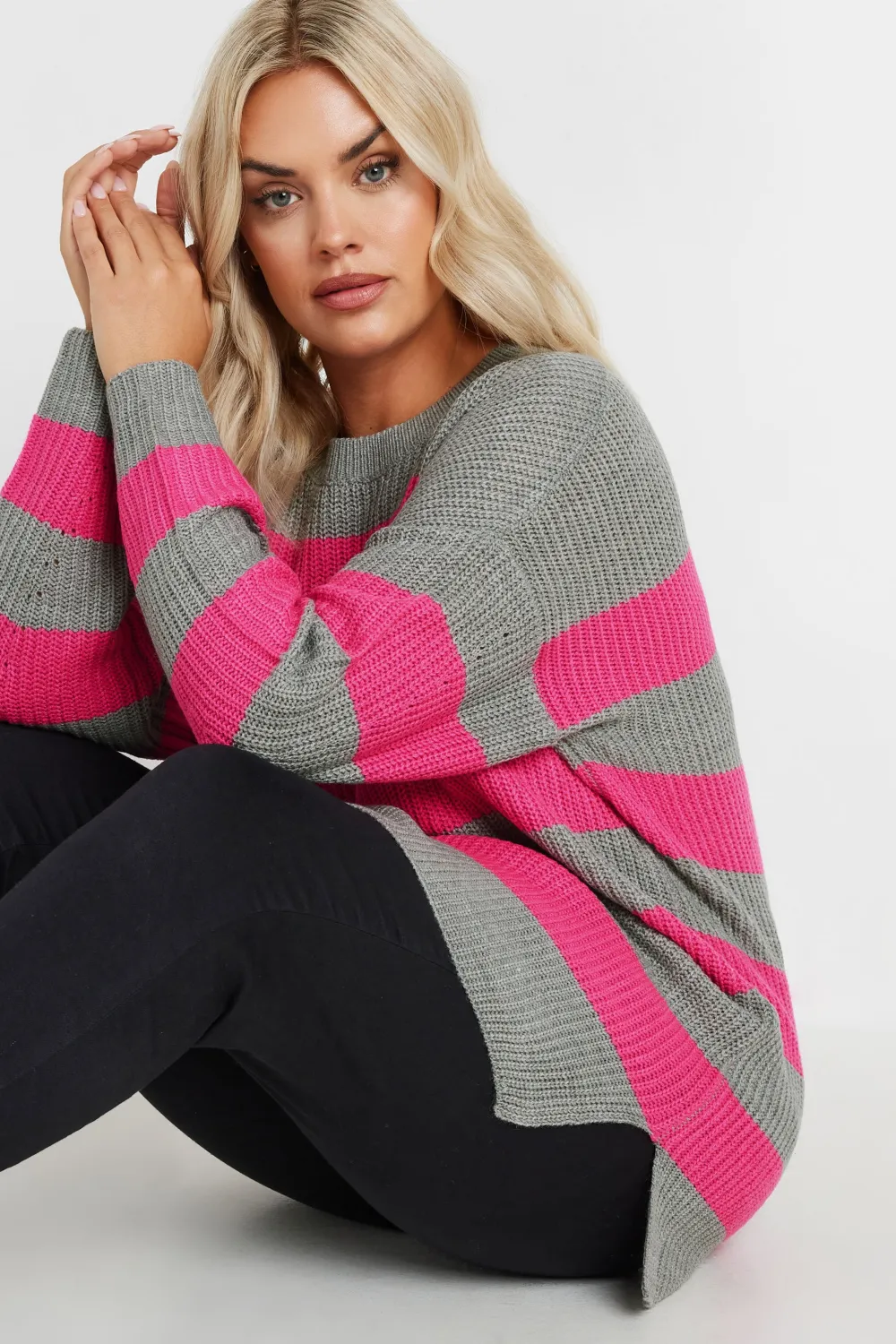 YOURS Curve 2 PACK Black & Grey Drop Shoulder Knitted Jumpers