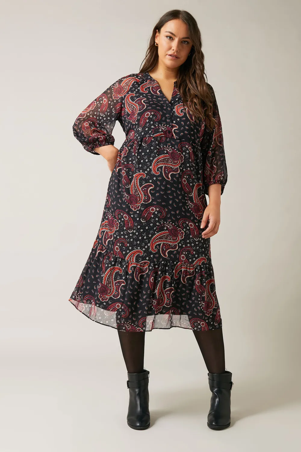 Evans Black & Red Paisley Smock Midi Dress