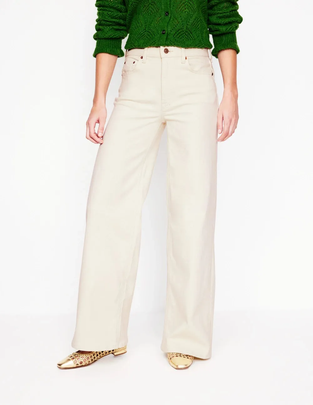 Ecru High - Rise Wide - Leg Jeans
