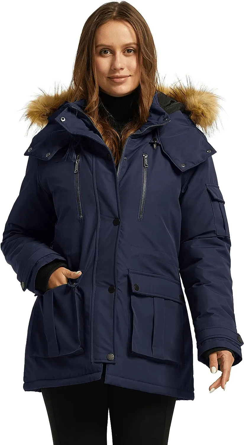 Women's Quilted Winter Coat Warm Puffer Jacket Thicken Parka with Removable Hood