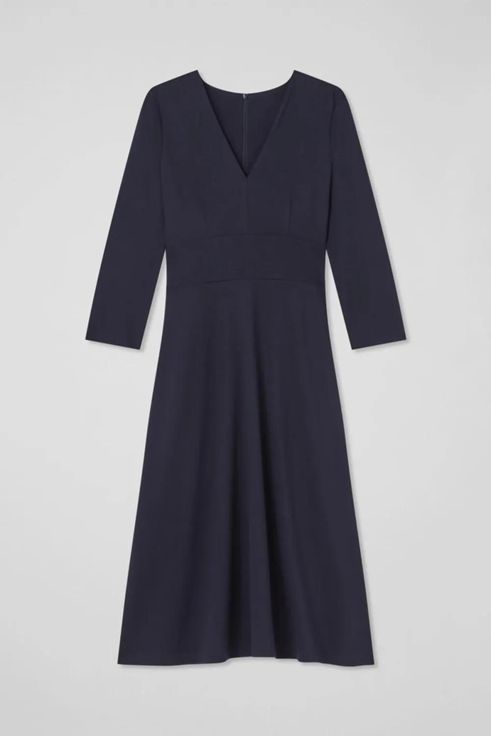 Navy Blue Long Sleeve V Neck Midi Dress