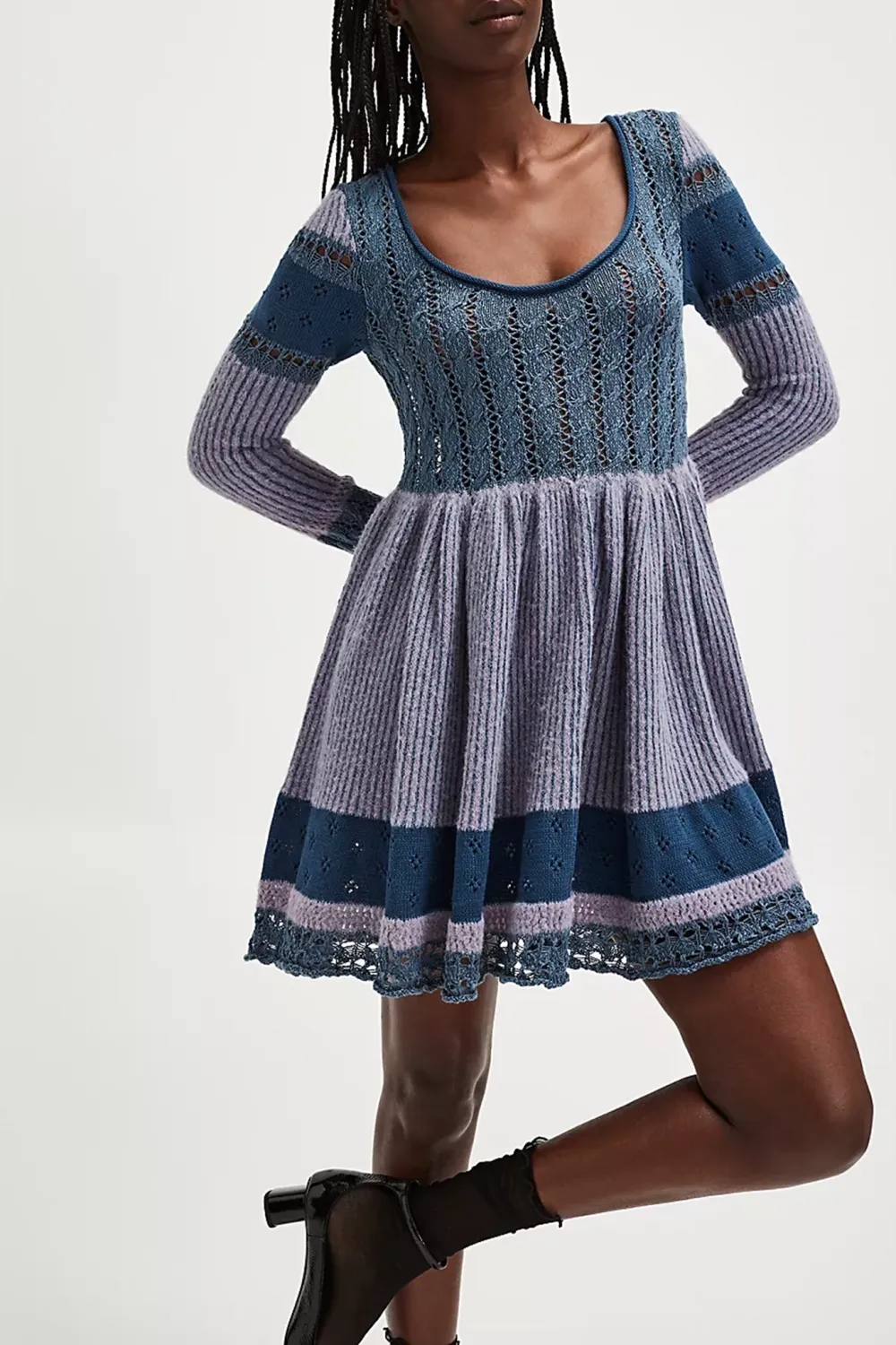 Knit Square Neck Tiered Mini Dress