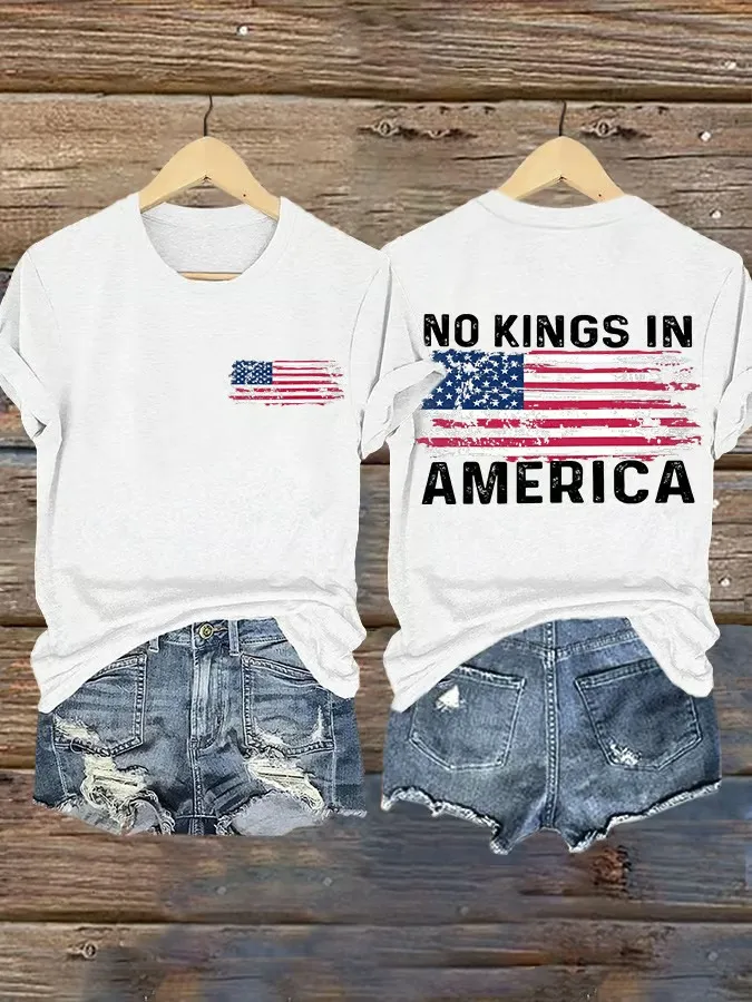 Women'S T-Shirt Retro No Kings In America Print T-Shirt Pure Cotton Round Neck Short Sleeve