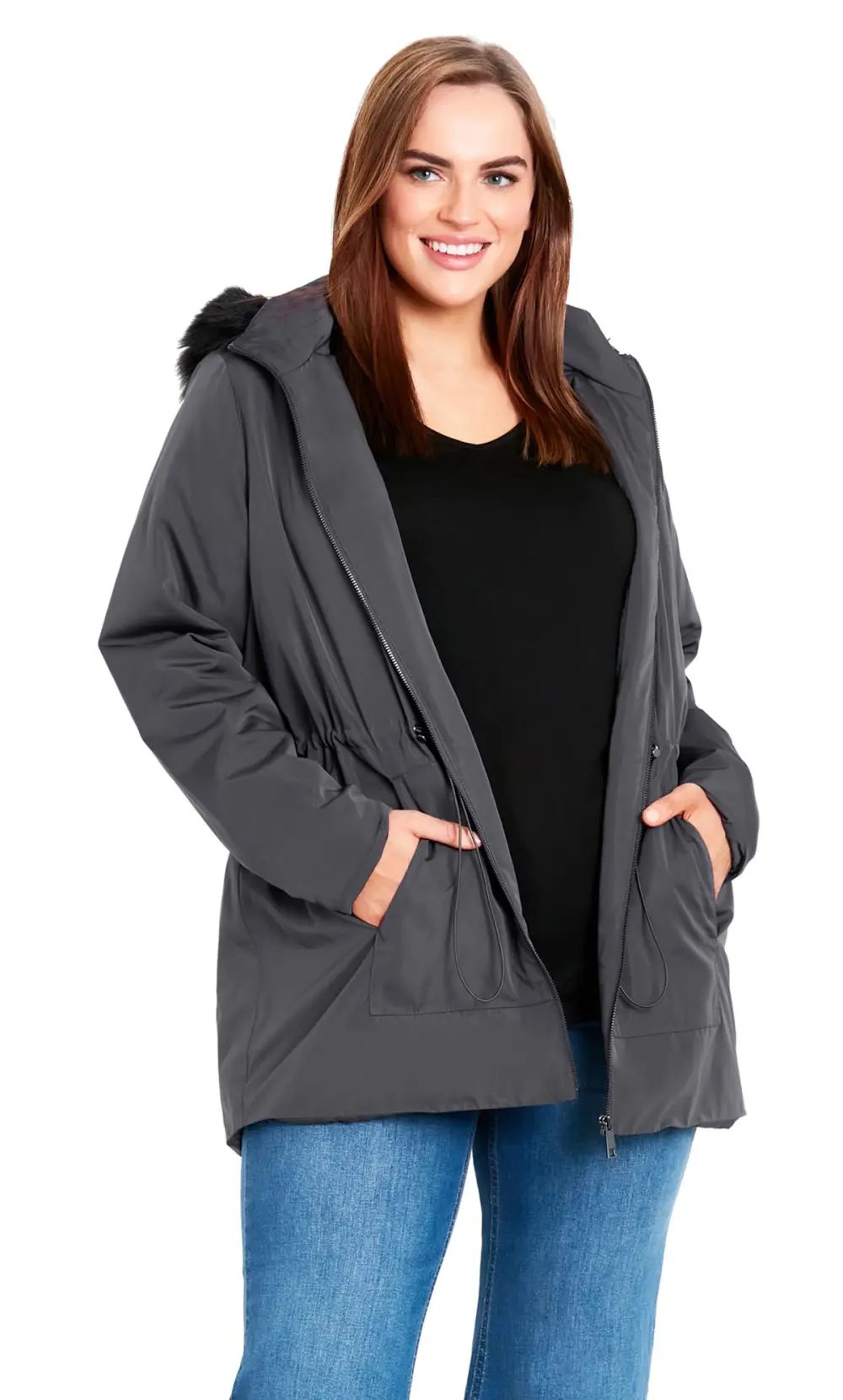 Evans Grey Faux Fur Hood Coat