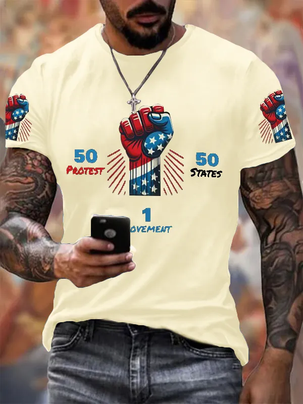 Men'S T-Shirt Men'S 50 Protests 50 States 1 Movement Print T-Shirt