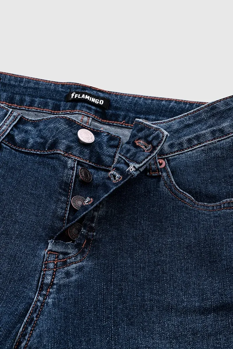 Button Fly Mid Waist Straight Leg Jeans