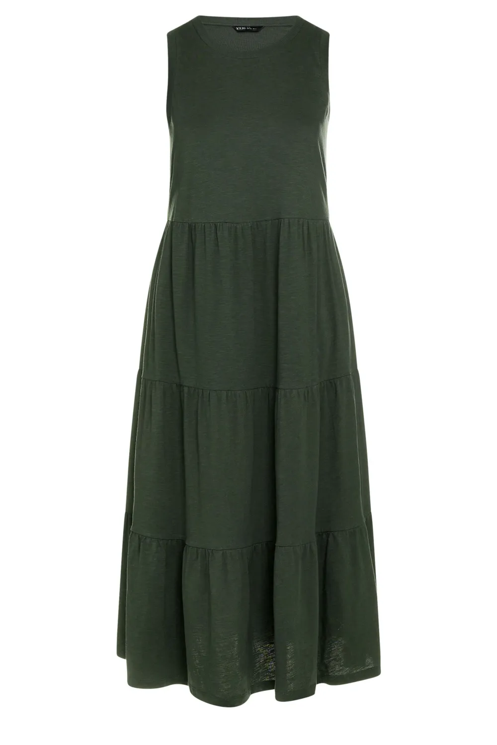 YOURS Curve Khaki Green Tiered Midaxi Dress