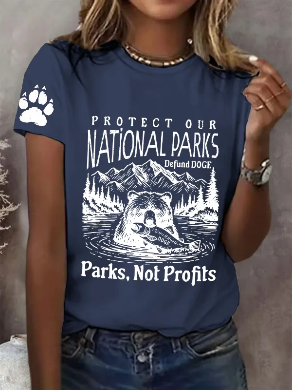 Women'S T-Shirt Women's Protect Our National Parks Print Round Neck T-Shirt