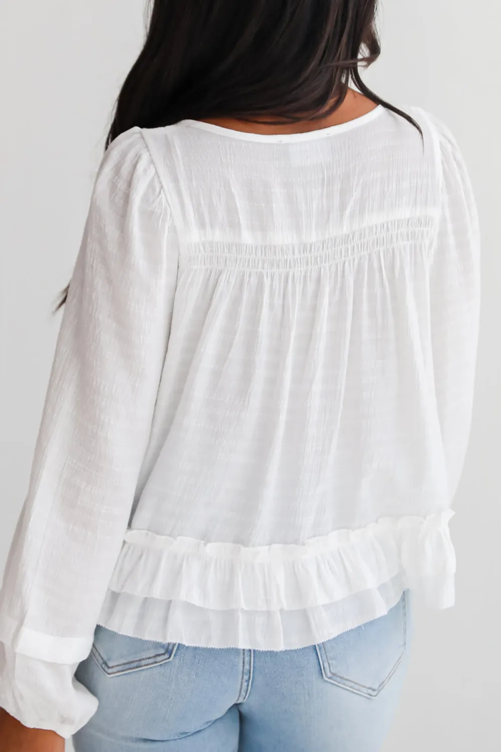 Composed Personality White Ruffle Blouse