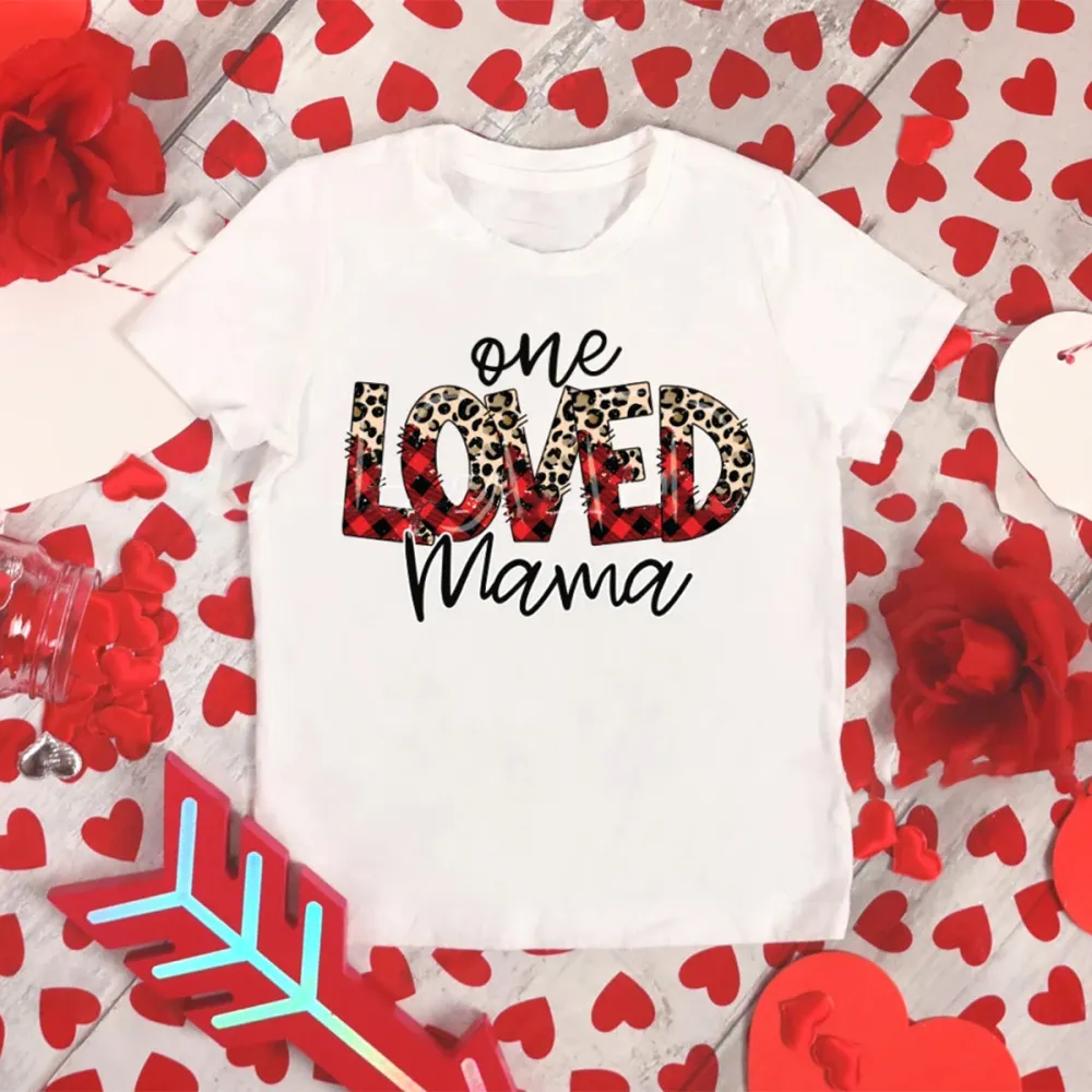 One Loved Mama Print Round Neck Short Sleeve T-Shirt