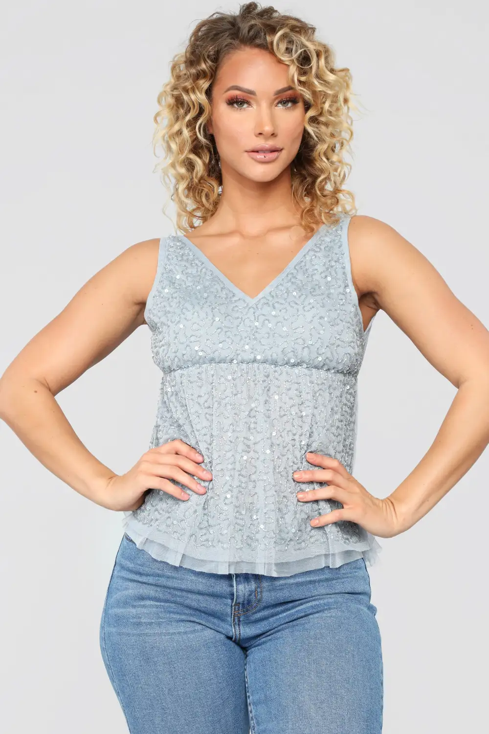 Stay Out Late Peplum Top - Slate Blue