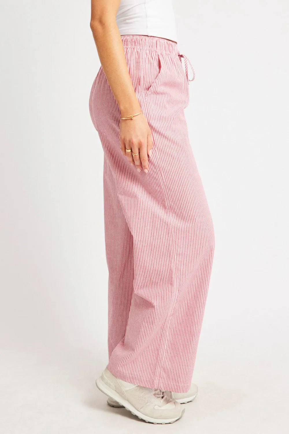 Red Stripe Wide Leg Pants High Rise