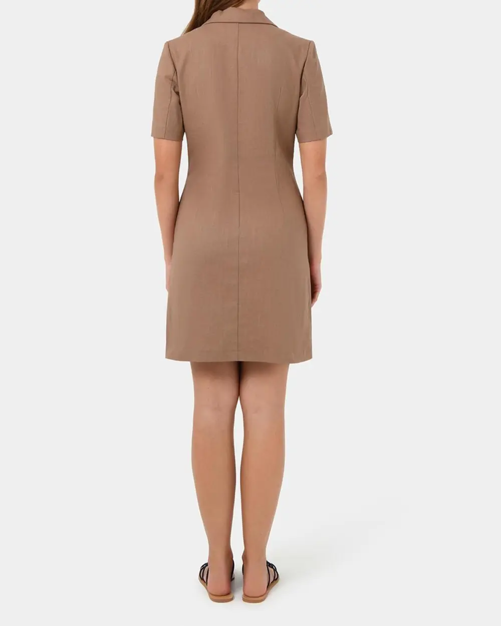 Notch Lapel Collar Button Linen Dress