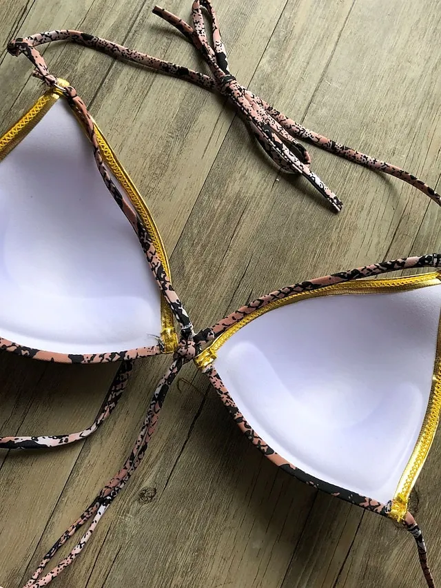 Women's Swimwear Bikini 2 Piece Normal Swimsuit Open Back Cut Out Sexy Leopard Color Block Leopard Print Black Pink Wine Dusty Rose Camisole Strap Bathing Suits New Vacation Sexy