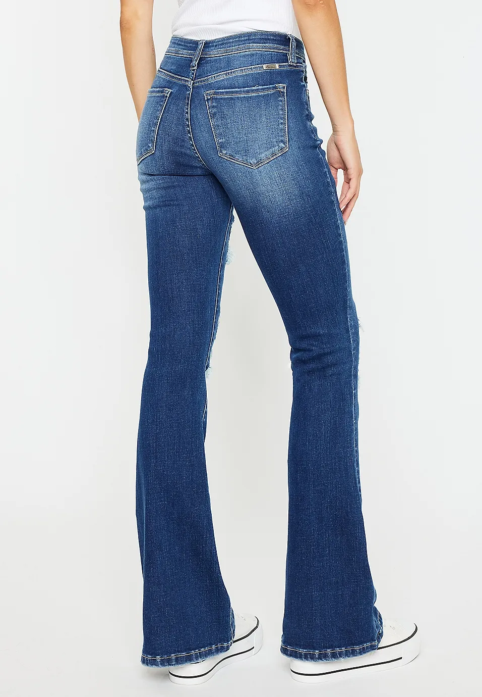 Casual Style Mid Rise Ripped Flare Jean