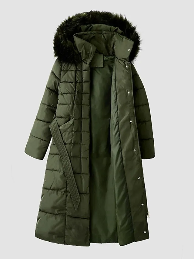 Women's Winter Jacket Puffer Jacket Hoodie Jacket Outdoor Street Daily Winter Fall Long Coat Regular Fit Windproof Warm Sports Streetwear Casual Jacket Long Sleeve Solid Color Rust Red caramel