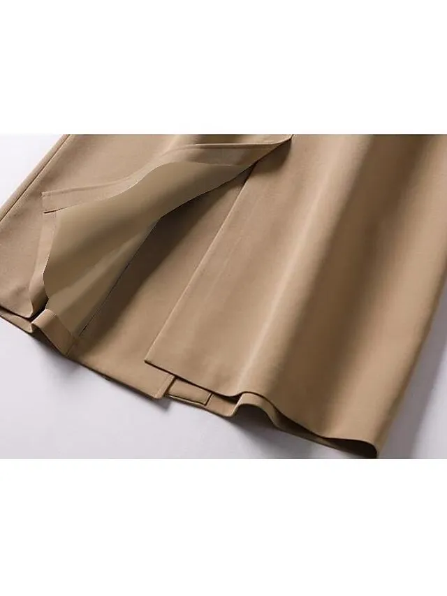 Women's Trench Coat Long Lace up Patchwork Coat Black Blue Camel Beige Fashion Daily Fall Single Breasted Rolled collar Regular Fit S M L XL XXL 3XL