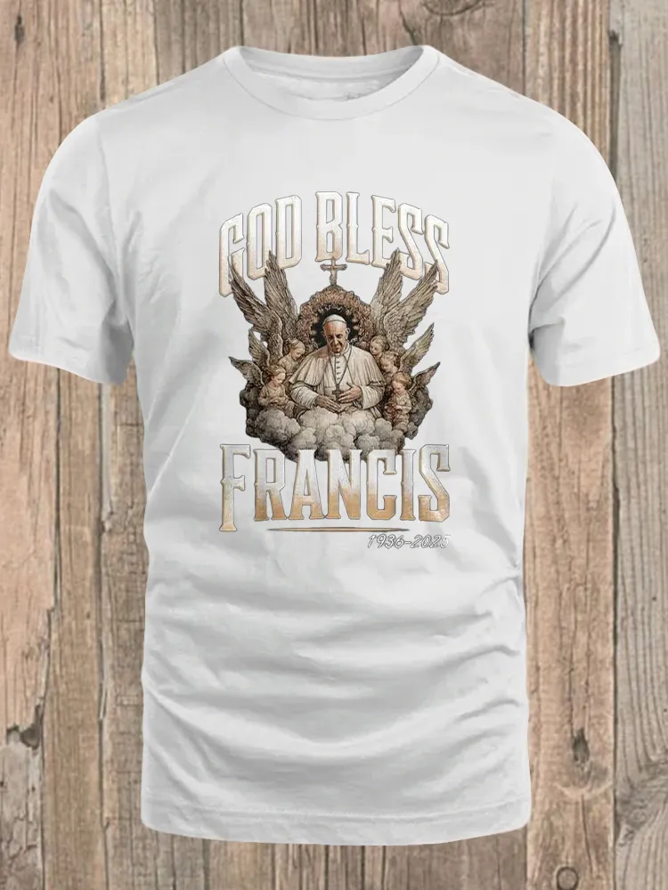 Men's God Bless PF Print Short Sleeve Round Neck Cotton T-Shirt