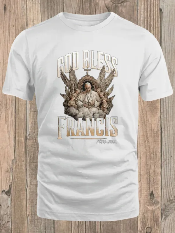 Men's God Bless PF Print Short Sleeve Round Neck Cotton T-Shirt