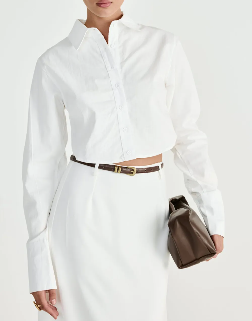 Casual Simple Cropped Shirt Top