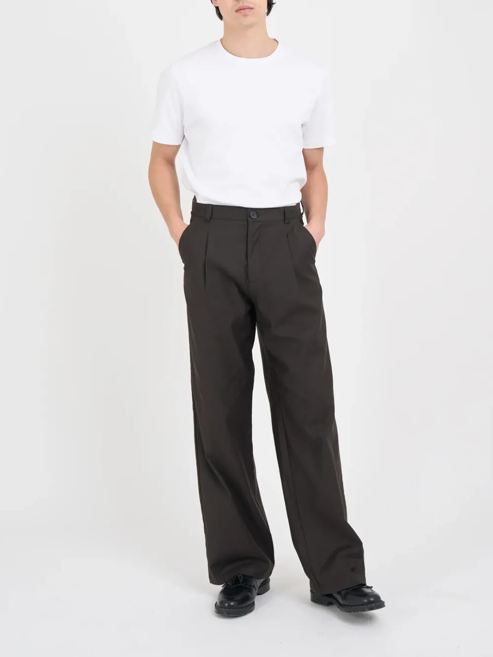 Brown Wide-Leg High Waisted Lightweight Cotton-Linen Trousers