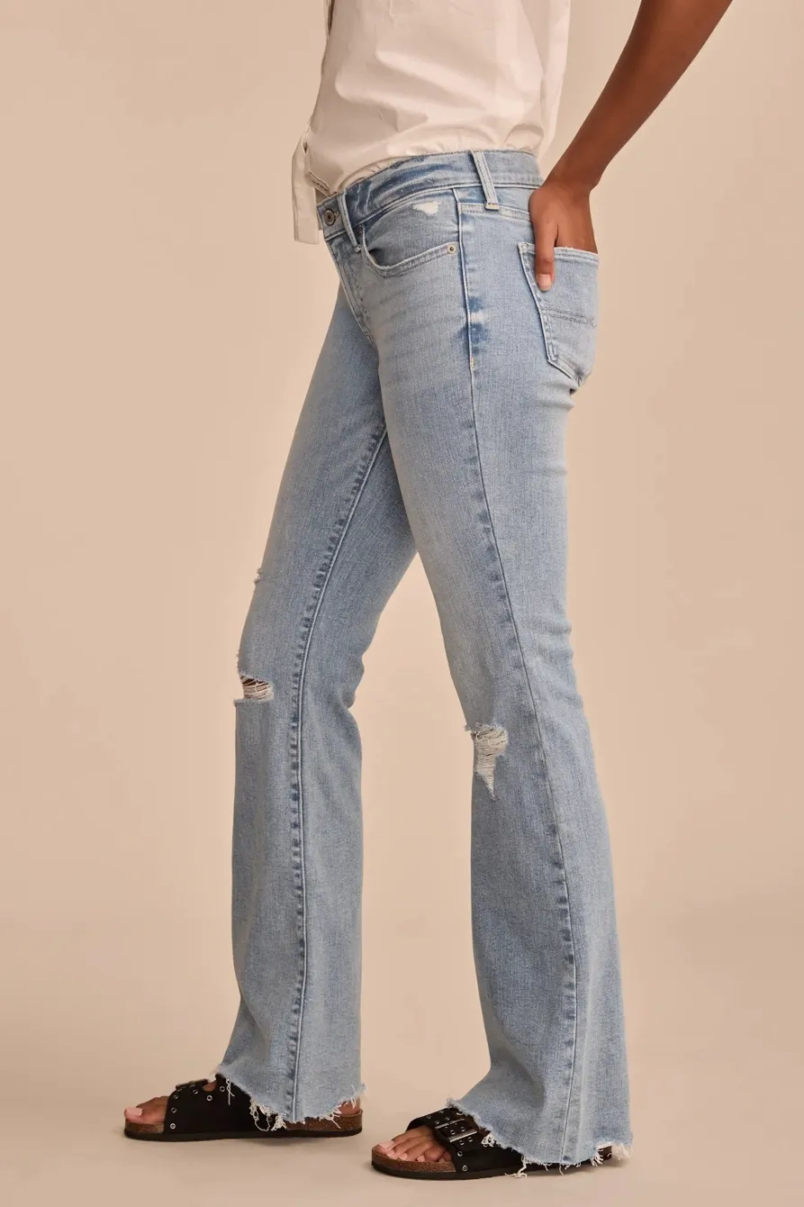 Distressed Light Wash Denim Sweet Flare