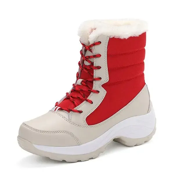 New Fashion Winter Fur Lining Lace Up Waterproof Mid-Calf Boots