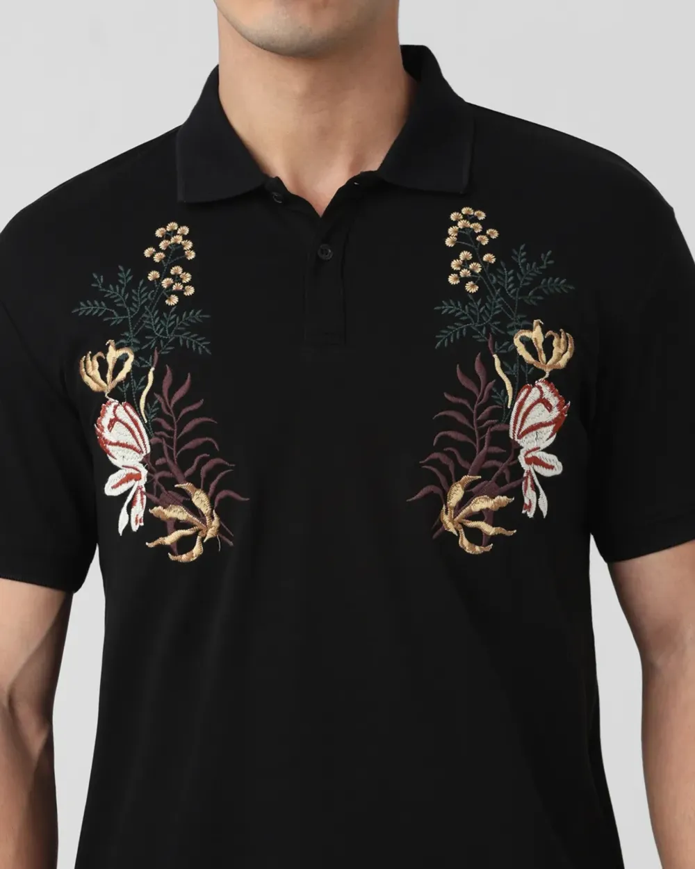Daily Simple And Slimming Black Print Polo Shirt