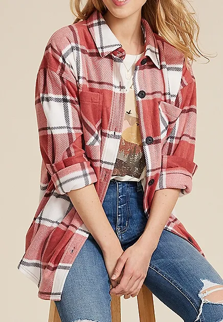 Casual Style Fleece Shacket