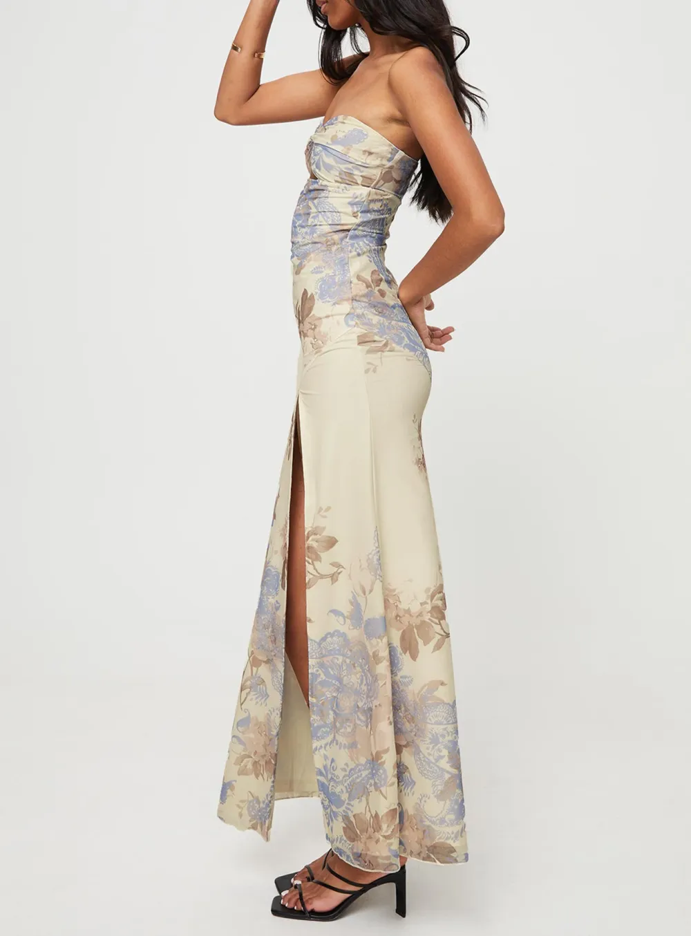 High Split Maxi Dress Cream Multi