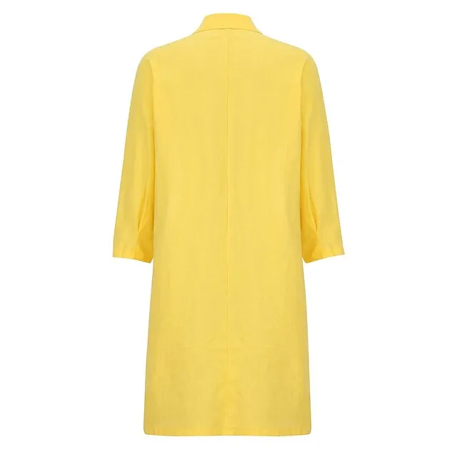 Women's Shirt Dress Casual Dress Cotton Linen Dress Midi Dress Cotton Blend Simple Basic Home Street Daily Shirt Collar Pocket Long Sleeve Summer Spring Fall 2023 Loose Fit Black White Yellow Pure