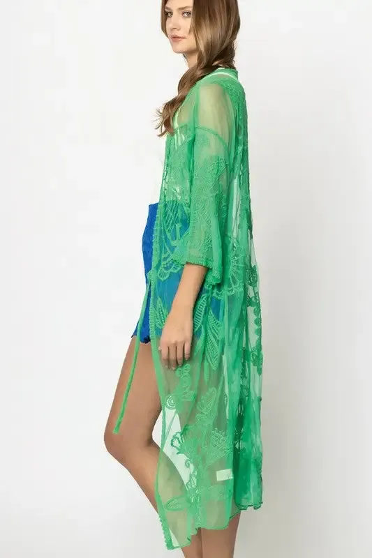 Butterfly Pattern Lace Kimono  choice of colors