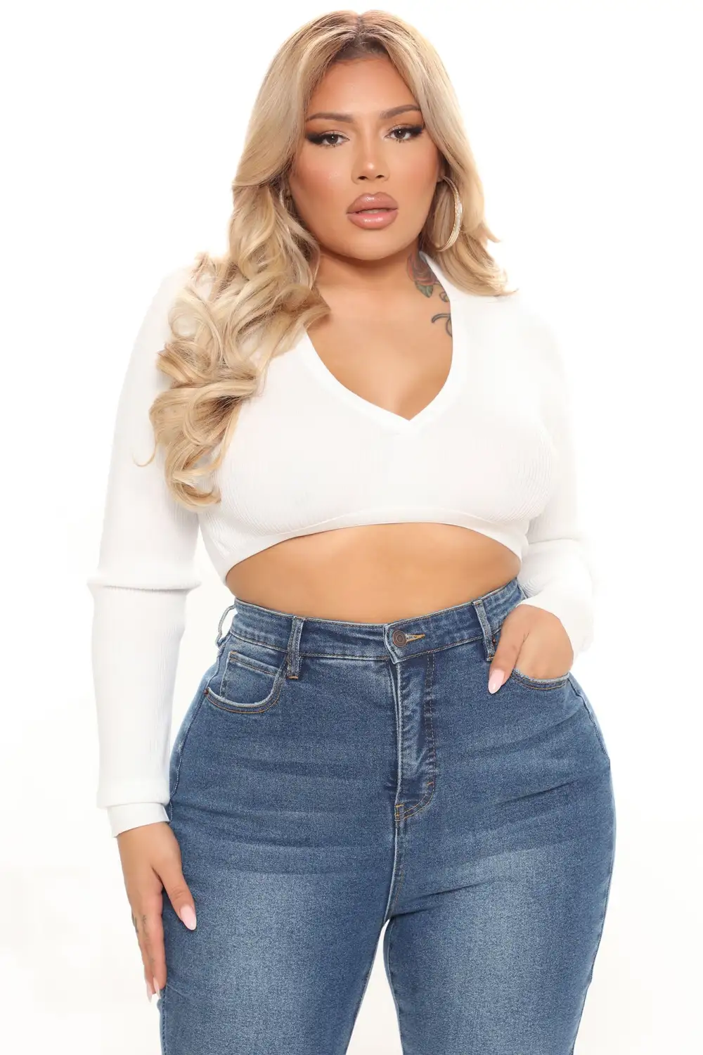Take A Look Cropped Sweater Top - White