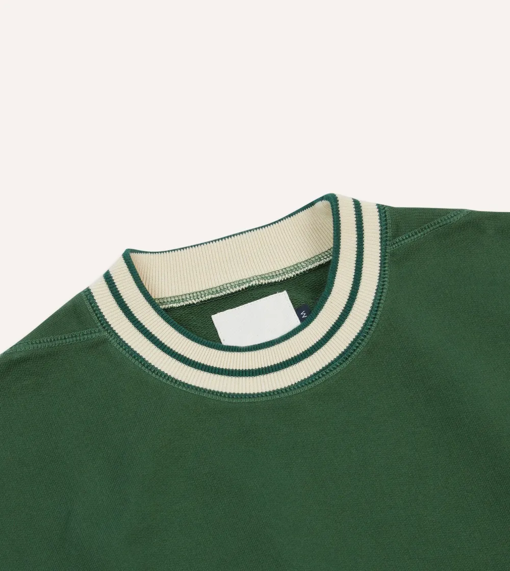 Green Crew Neck Sweatshirt With Striped Trim