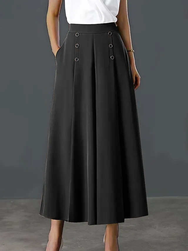 Women's Wide Leg Pants Trousers Baggy Full Length Pocket Baggy Micro-elastic High Waist Work Comfort Office Office / Career Black White M L Summer Spring