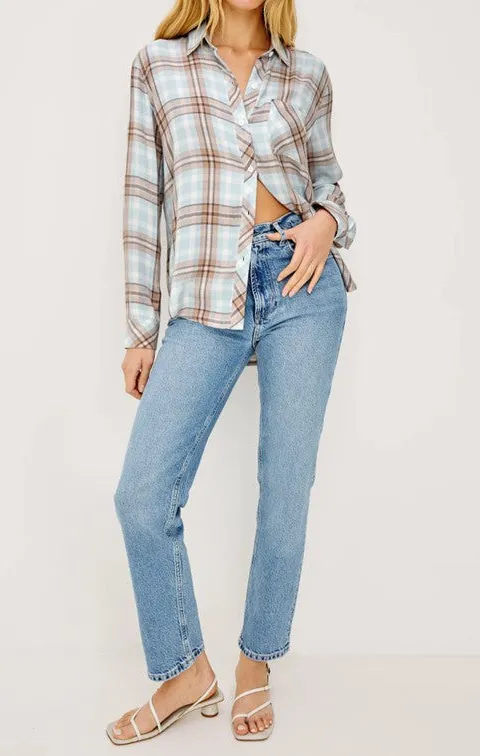Beige Plaid Flannel Button Down Shirt