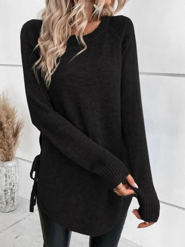 Raglan Sleeve Knot Side Sweater