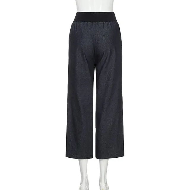 Women's Jeans Wide Leg Baggy Micro-elastic Classic Modern Office Daily Black Blue S M Spring &  Fall