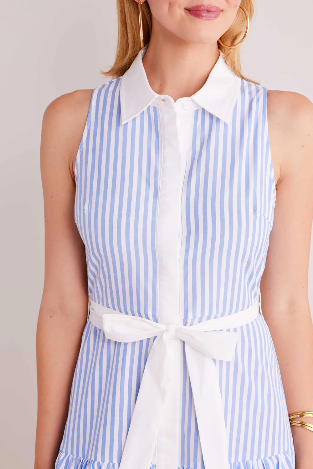 Blue & White Striped Tie-Waist Tiered Dress