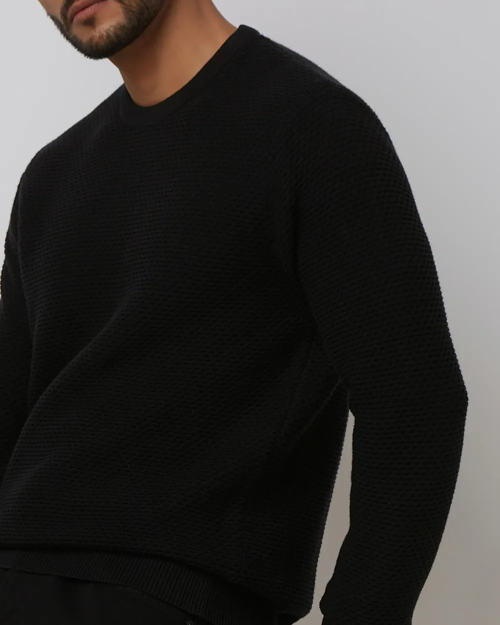 Comfortable Soft Daily Slim Black Cotton Sweater