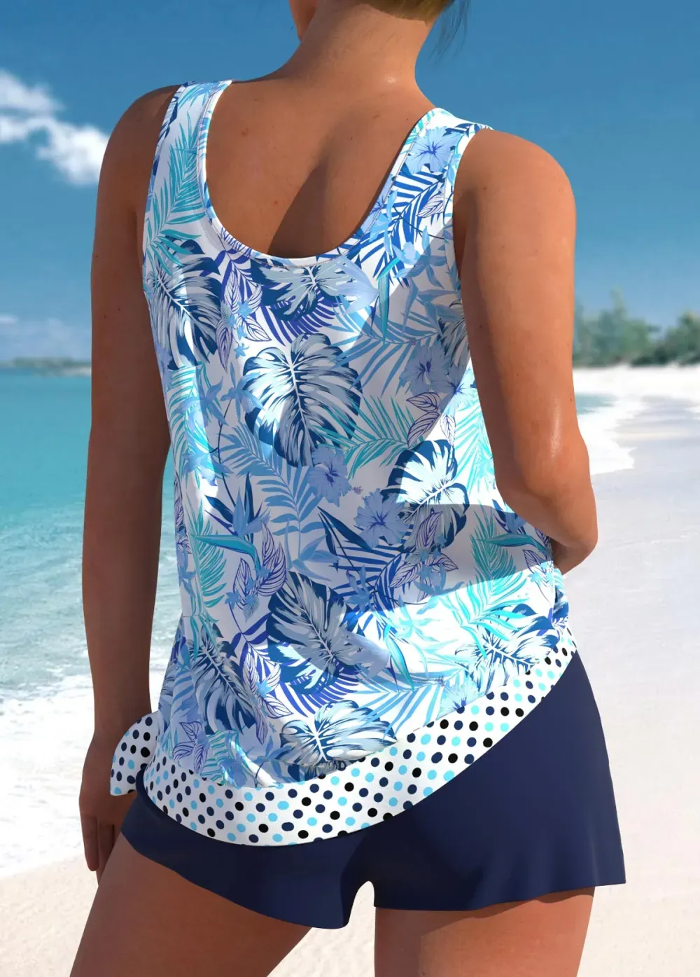 Bowknot Mid Waisted Floral Print Coral Tankini Set