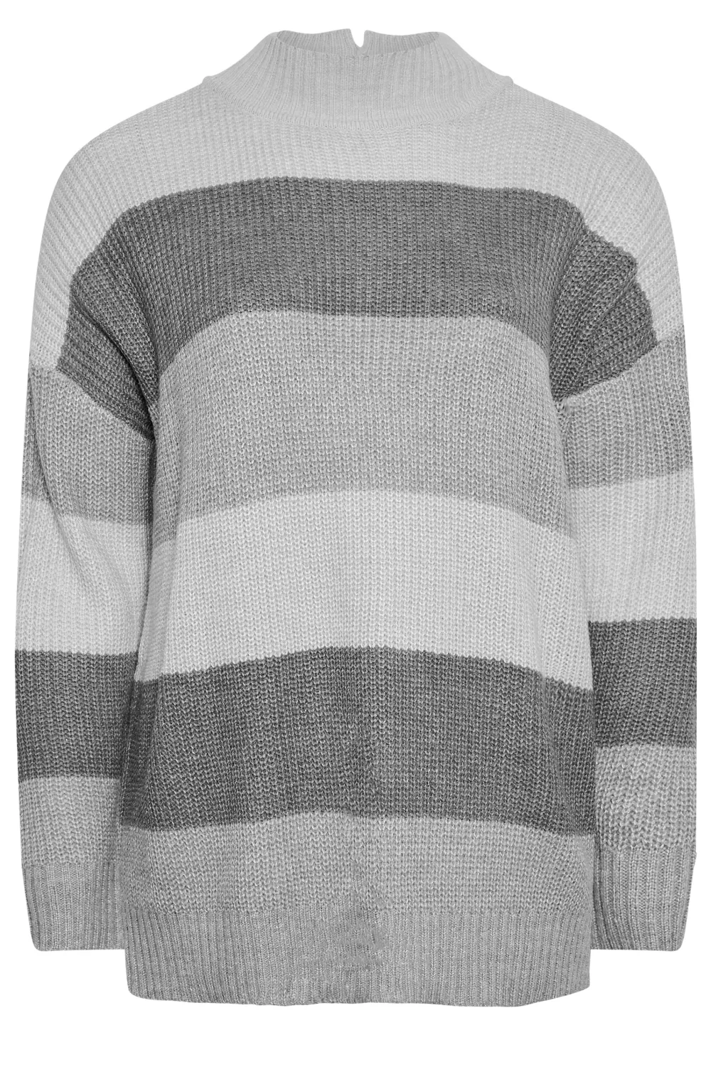 YOURS Curve Grey Stripe High Neck Knitted Jumper